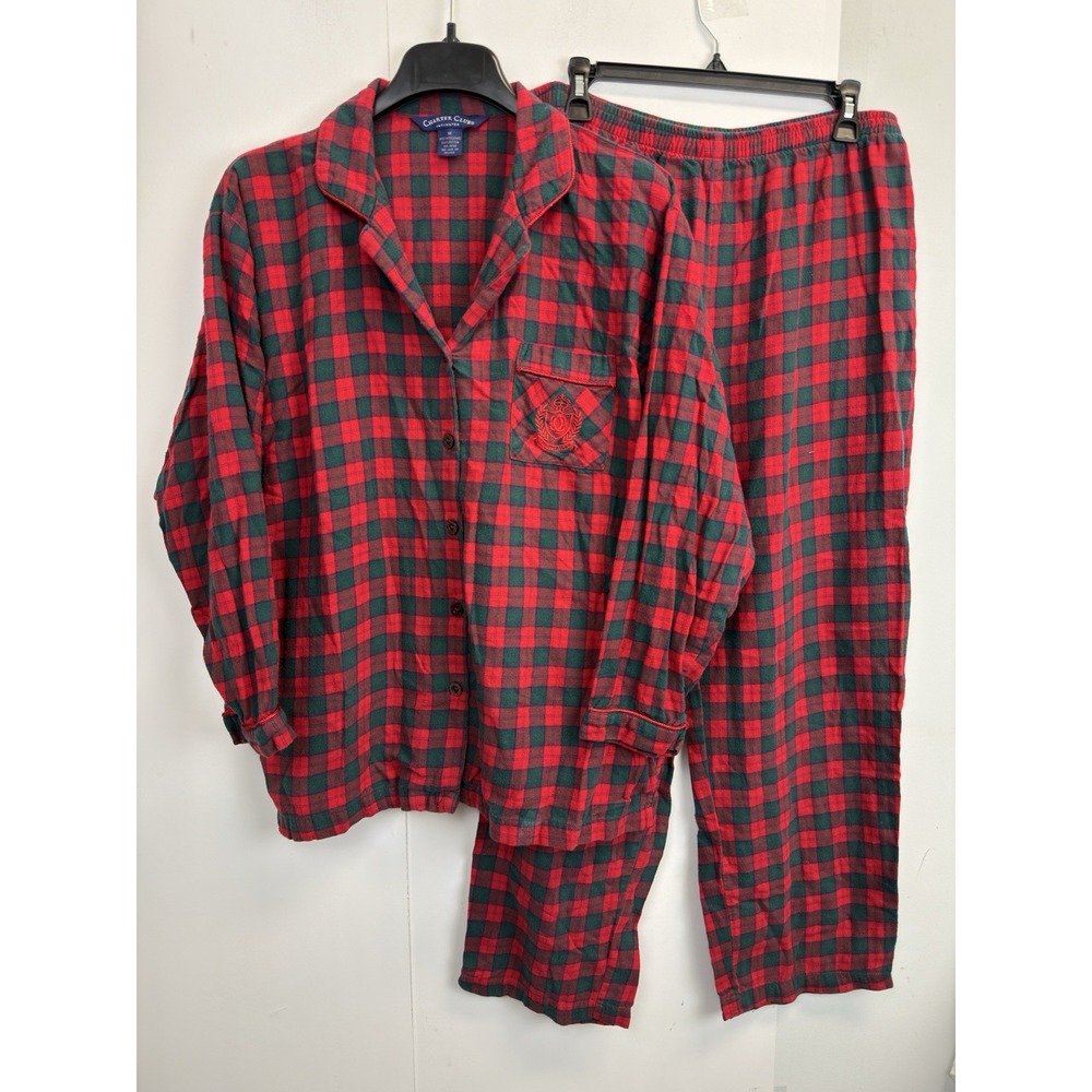 Charter Club Women's M Cotton Pajama Set Classic Red‎ Plaid Embroidered Pocket